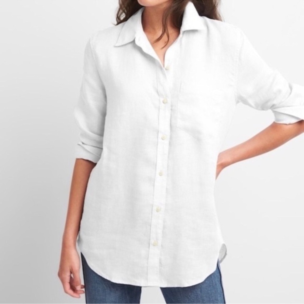 GAP optic white linen Oversized Boyfriend shirt size Large Tall